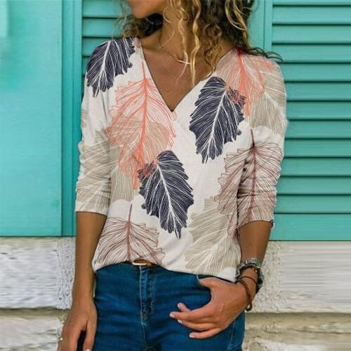 Elegant Women Blouse Shirt 2021 Autumn Long Sleeve V-Neck Vintage Floral Print Office Lady Pullover Tops Loose Casual Shirts