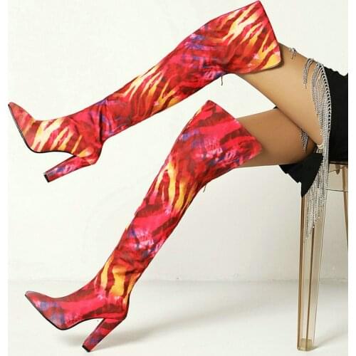 Plus Size 34-43 Women Over the Knee Boots Fashion Pointed Toe Square High Heel Women Winter Boots Back Zipper Party Women Boots