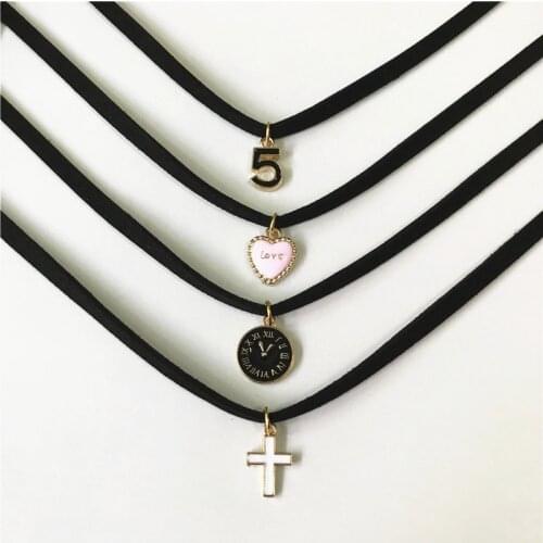 Fashion Charm Jewelry Women Gothic Black Lace Velvet Choker Necklace Love Cross Necklaces & Pendants For Women Gifts Handmade
