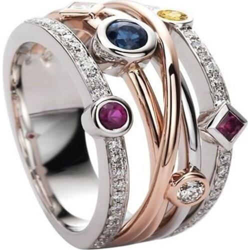 Colorful Cubic Zirconia Delicate Womens Ring Jewelry Wedding Bridal Band Fashion Cross Geometric CZ Dancing Party Rings