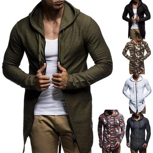 2019 new split zipper long hooded vests young mens slim jacket solid color