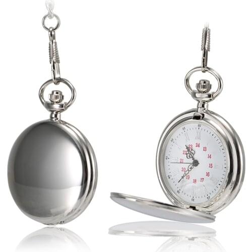 1 Pcs Men Women Quartz Pocket Watch Roman Numerals Dial Silver Case with Chain LL@17