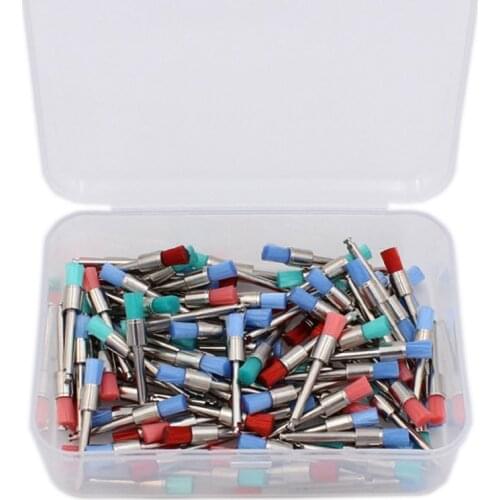 100pcs Colorful Nylon Flat Head Latch Dental Polishing Brush Polisher Prophy Brushes for Contra Angle Machine Polishing Teeth
