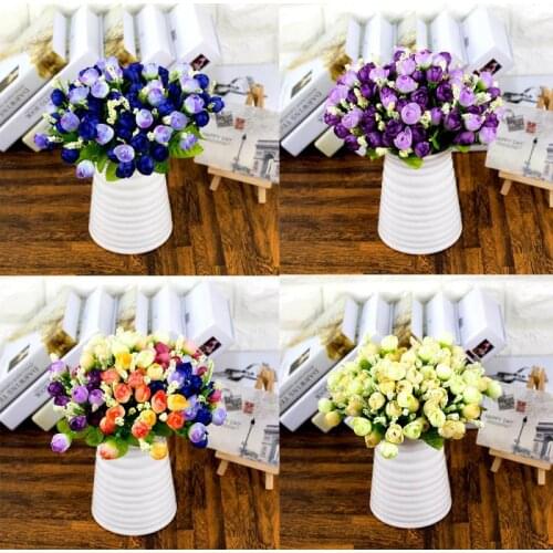 15 Heads/bouquet Autumn Small Bud Roses Bract Artificial Flower Silk Rose Flowers Rose Gift DIY Wedding Home Christmas Decor