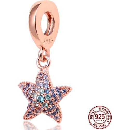 2020 Summer New 100% Real 925 Silver Beaded Starfish Pendant Charms Beads fit Original 3mm Bracelets Women DIY Jewelry S1558