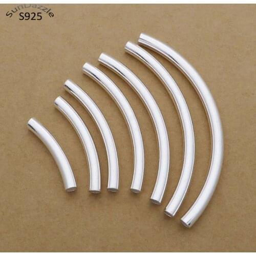 3pcs Genuine Real Pure Solid 925 Sterling Silver Curved Tube Connector Long Tubes Beads Jewelry Making Findings