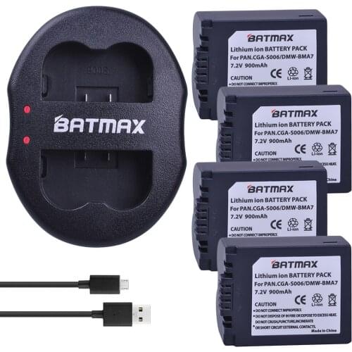 4Pcs CGA-S006 DMW-BMA7 Rechargeable Batteries + USB Dual Charger for Panasonic DMC-FZ7 FZ8 FZ18 FZ28 FZ30 FZ35 FZ38 FZ50 Cameras