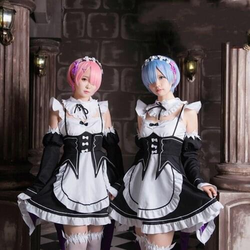 Anime Re Life In A Different World Ram Rem Maid Tea Party Dress Wig Re:zero Kara Hajimeru Isekai Seikatsu Kawaii Cosplay Costume