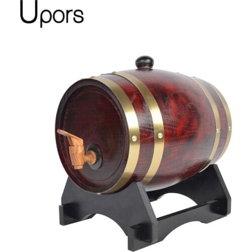 UPORS 1.5/3L Wood Oak Barrel Keg Beer Brewing Equipment Vintage Wooden Wine Barrel Dispenser for Rum Pot Whisky Wine