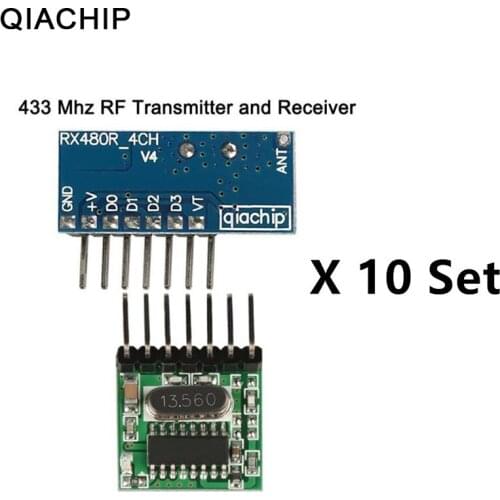 QIACHIP 10 Set 433Mhz Wireless Receiver Transmitter Remote Control Learning Code 1527 Decoder Module 4 CH output Learning Button