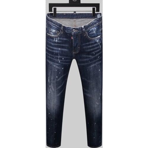 Dsq italy brand jeans Style men slim elastic jeans Men straight denim trousers zipper blue stripe slim Stretch jeans for men