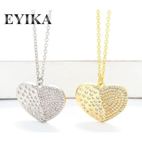 EYIKA Luxurious Big Love Heart Pendant Necklace Filled Cubic Zirconia Gold Silver Color Charm Women Lady Wedding Party Jewelry