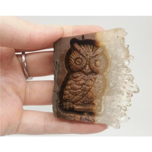 Hot Sale Clear Quartz Cluster Owls Natural Stone Carved Owl For Gift Crystal clusters carve owls