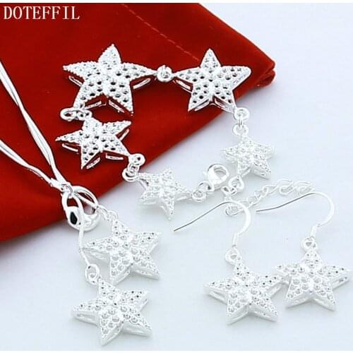 DOTEFFIL 925 Sterling Silver Star Necklace Bracelet Earring Set For Women Wedding Engagement Party Fashion Charm Jewelry