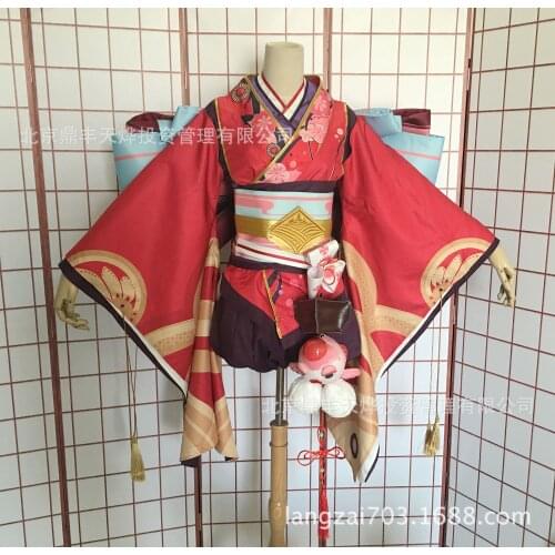 Minamoto Kagura Cosplay Onmyoji Japanese Women Cosplay Kawaii Red Kimono Costume