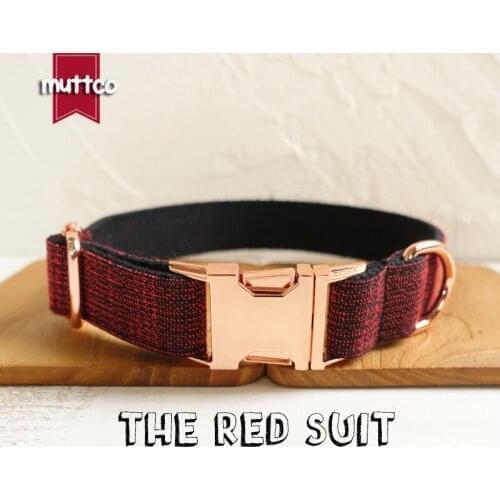 MUTTCO retailing handsome handmade collar THE RED SUIT unique design dog collar 5 sizes UDC006M