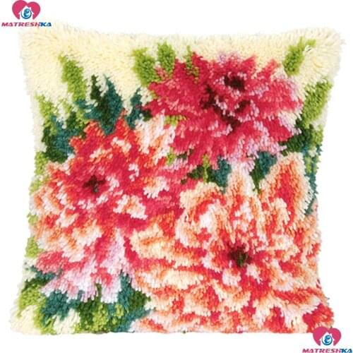 Flower Latch Hook kits Handicraft Embroidery Printed Canvas Pillowcase set Cushion Latch Hook Rug Kits DIY Needlework Unfinished