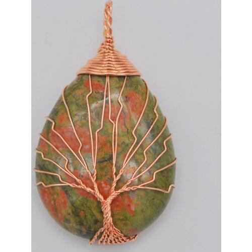 Natural Unakite Epidote Handmade Wire Wrap GEM Pendant Teardrop Jewelry S629