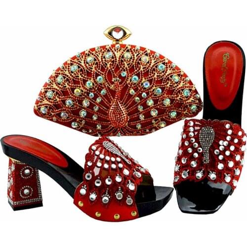 NigerianHot Selling Italian Design Fashion Orange Color Special Colorful Crystal Mixing Metal Style Women Shoes and Bag Set