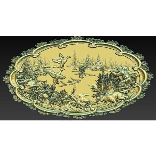 Hunting-theme home decoration painting 3D model relief for cnc or 3D printers in STL file format
