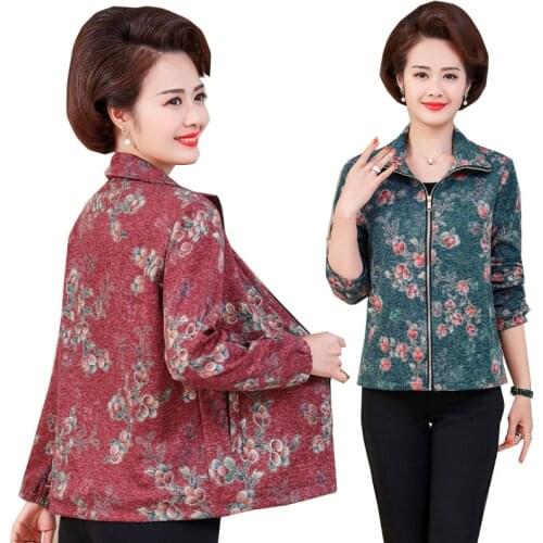 Middle-aged and Elderly Womens Coats Jacket New 2020 Women Coat Thin Section Print Spring Autumn Coat Outerwear Plus Size 5XL