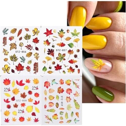 4pcs/set 2021 NEW Nail Art Water Transfer Stickers Autumn Maple Leaf Mixed Beauty Full Wraps Watermark Manicure Tattoo Decals