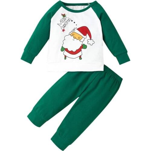Christmas Set 2021 Autumn Winter New Boys Pajamas Set For Girls Long Sleeve Santa Printed Tops Trousers Two-Piece Suit 0-3 Years