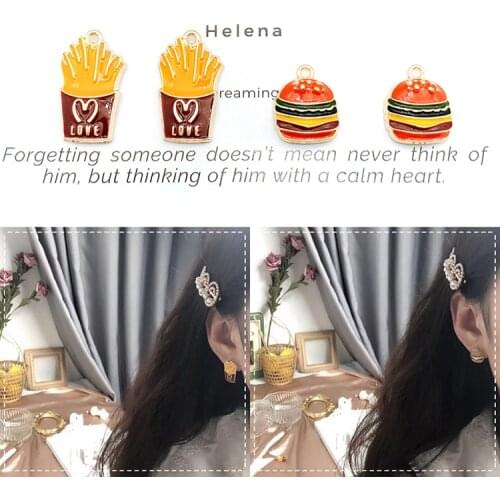 10pcs Fashion Jewelry Enamel Love French Potato Fries Chips Shape Charms Hamburger Pendant Earrings Handmade DIY Material
