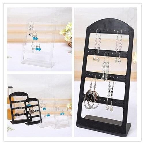 Portable 24 Holes Earrings Ear Studs Plastic Display Stand Black/Clear Jewelry Organizer Box Packaging & Display