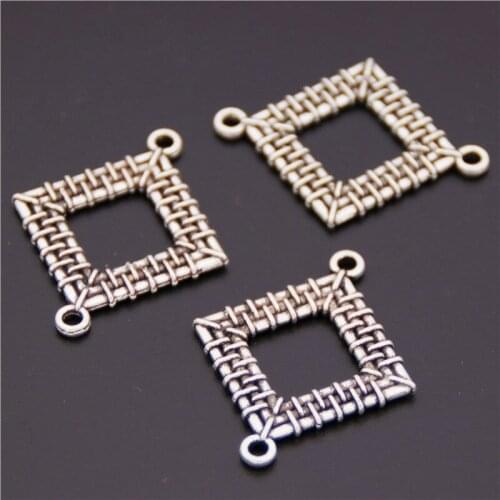 10pcs Silver Plated Square Hollow Out Connectors Metal Crafts Pendant DIY Charm Jewelry Accessories 24*24mm A389