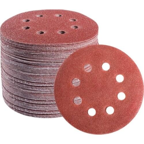 SATC 72 PCS 5Inch 8 Holes Aluminum Oxide Hook and Loop Sanding Discs