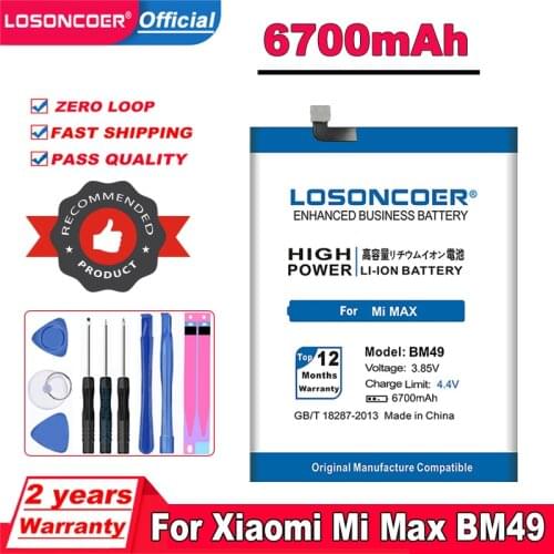 LOSONCOER 6250mAh BM49 Battery for Xiaomi Mi Max Li-Polymer Phone Replacement Batteries