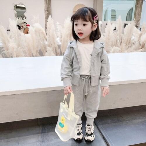 Girls and Boys Sports Leisure Suits Spring and Autumn Baby 2021 New Spring Childrens Clothing Solid Color Two-piece Suit