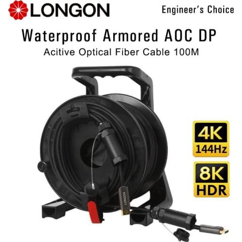 LONGON Waterproof Armored DP1.4 8K Cable Optical Fiber Displayport Cable Navida RTX3080 4K144Hz 240Hz Monitor 5m 10m 15m 20m100m