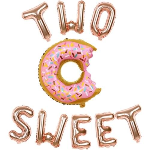 1set 16inch rose gold two sweet Letters Foil balloons Donut globos baby shower 1st Birthday party decor toys wedding love gifts