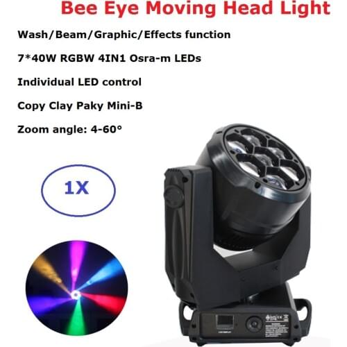 Dj Decorations Bee Eye Moving Head 7X40W RGBW 4IN1 LED Moving Head Light Wash Beam Zoom Effect Light Wedding Holiday Dj Light