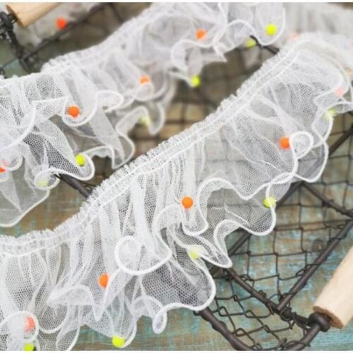 High Quality 2 Meters/lot 2020 New High End Beautiful Ivory Ruffle Lace Trim Embroidery 2 Layers Applique Trimming Sewing Crafts