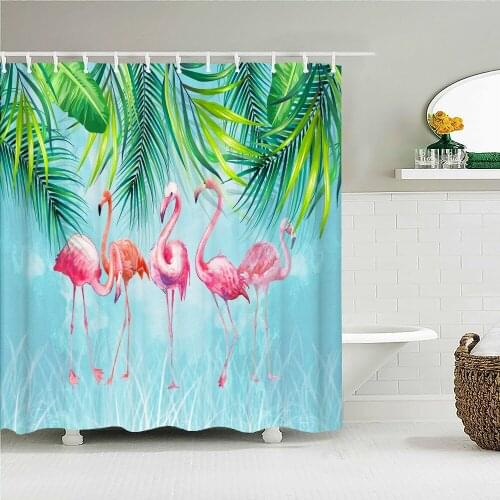 3D Pink Birds Flamingo Print Nordic Style Shower Curtain Set With Hooks Waterproof Fabric Home Decoration Bathroom Curtains
