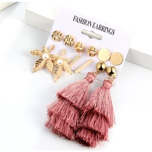 ZOSHI 6Pairs/Set Bohemian Earrings For Women Long Tassel Simulated Pearl Stud Earrings Set New Brincos Summer Jewelry Gift