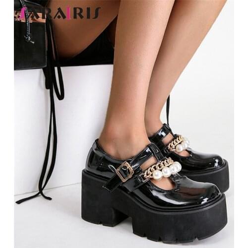 SARAIRIS Mary Janes Sweet Cute Pumps Platform Chunky High Heeled Bead Chain Autumn Pumps Lolita Jk College Uniform Ladies Shoes