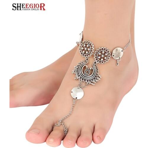 Vintage Hollow round Anklet Foot chain Jewelry Boho Beach Barefoot Anklets for Women Accessories Feet Chain Anklet Bracelet Gift