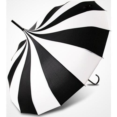 10pcs/lot Pagoda umbrella Victorian Wedding Straight umbrella With Black and White Stripe Colors Stage prop umbrella Wedding