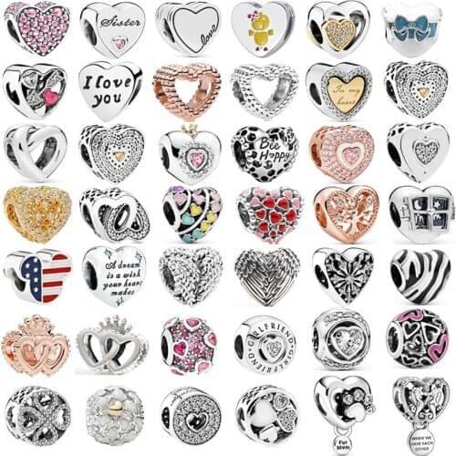 100% 925 Sterling Silver Pan Beads Fashionable Heart-shaped Colorful Beads Suitable For Christmas gift Bracelet Diy Jewelry