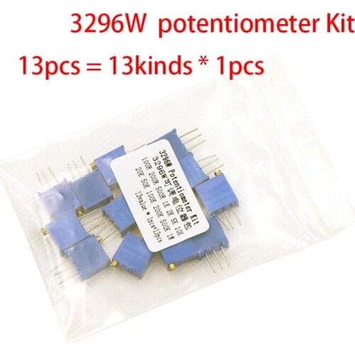 13pcs = 13kinds * 1pcs 3296W adjustable potentiometer Kit contains 100R 200R 500R 1K 2K 5K 10K 20K 50K 100K 200K 1M