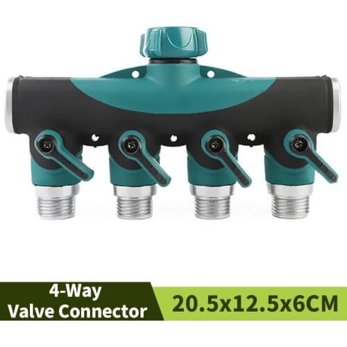 3/4" 4-Ways Valve Connector Garden Agriculture Irrigation Faucet Interface Zinc Alloy Adjustable Hose Splitter With Switch