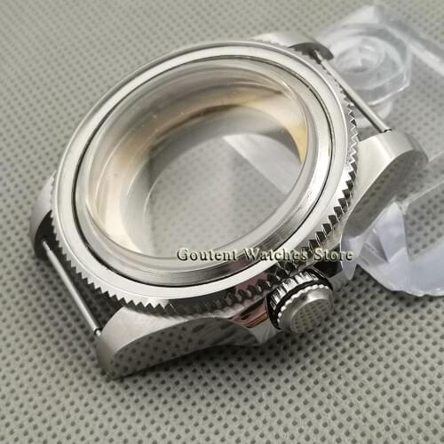 43mm Sapphire Glass Silver Watch Case Fit ETA2836 DG2813 3804 Miyota 8215 821A 8205 8200,NH35 NH36 NH35A Movement