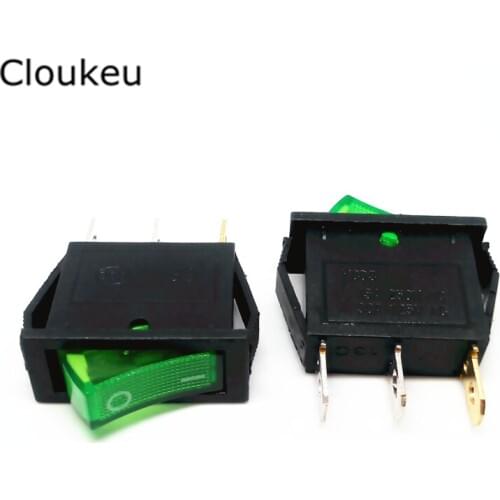 5Pcs 10*28MM Rocker Switch Green With lamp 220V KCD3-102N 3Pin 2File Seesaw Power switch 15A250V