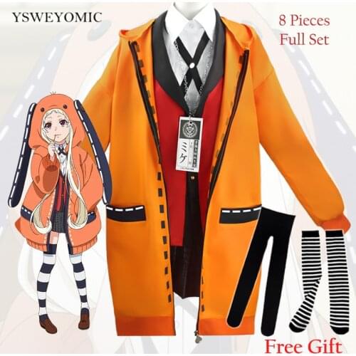 8pcs Full Set Anime Kakegurui School Girl JK Uniform Hoodie Rune Runa Yomotsuki Cosplay Costume Kirari Yumeko Jabami Hoodie Coat