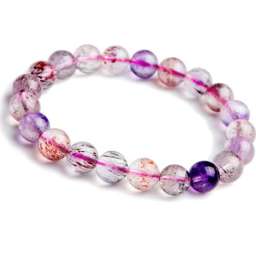 9mm Natural Genuine Super Seven Melody Stone Crystal Round Beads Jewelry Stretch Charm Bracelet Femme Just One