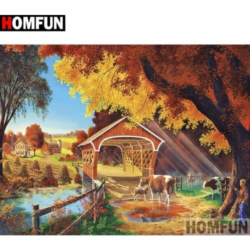 HOMFUN Full Square/Round Drill 5D DIY Diamond Painting "Scenic house" Embroidery Cross Stitch 5D Home Decor A00760